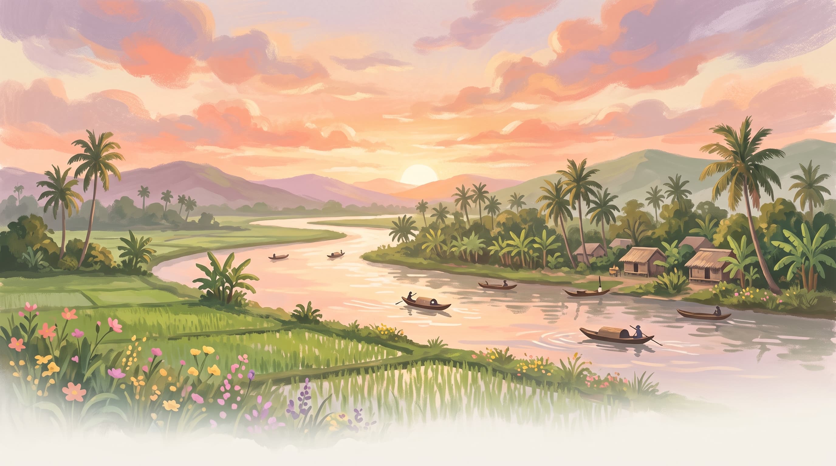 Painterly sunrise over the Mekong Delta